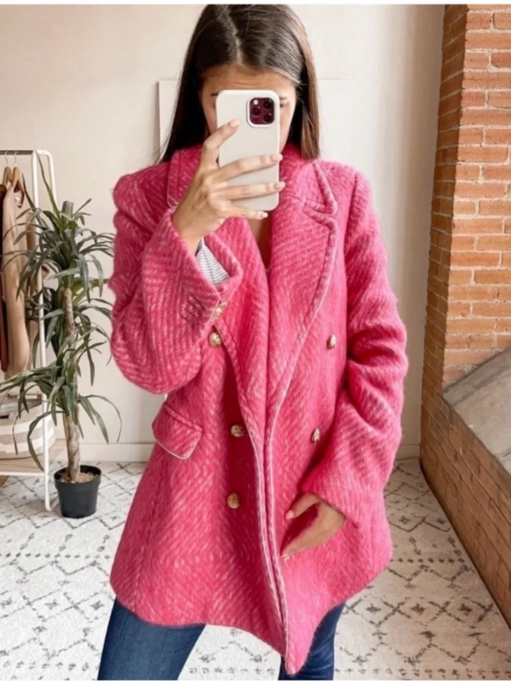 J. Crew Women's Diamond Tweed Peacoat‎ In Raspberry bubblegum pink  Wool Size: 2